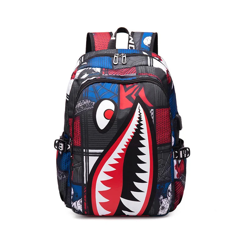 Anime Backpack Elementary Bookbag Travel Rucksack Cartoon Shark Print Primary School Student Satchel Backpack Mochila Infantil