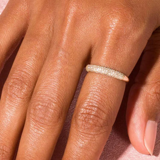 Iced Out Zircon Stacking Ring – 18K Gold & Silver Pave CZ Band