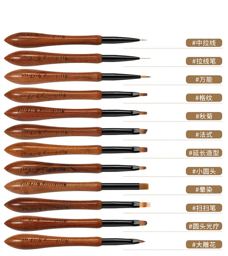 Nail Art Brush Calabash Pen Walnut Sandalwood Pole Painted Gradient Flower Gel Polish Carving Pencil Acrylic Manicure Tools