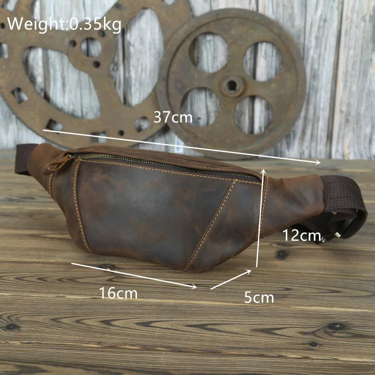 Luufan Crazy Horse Cowhide Leather Waist Bag — Men's Mini Travel Fanny Pack & Phone Pouch