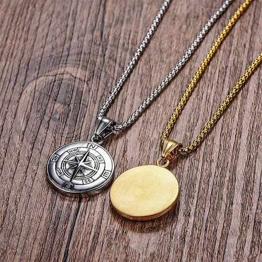 Creative Fashion Personality Men's Necklace  Compass Pendant Simple  Jewelry Accessories Gift for Men