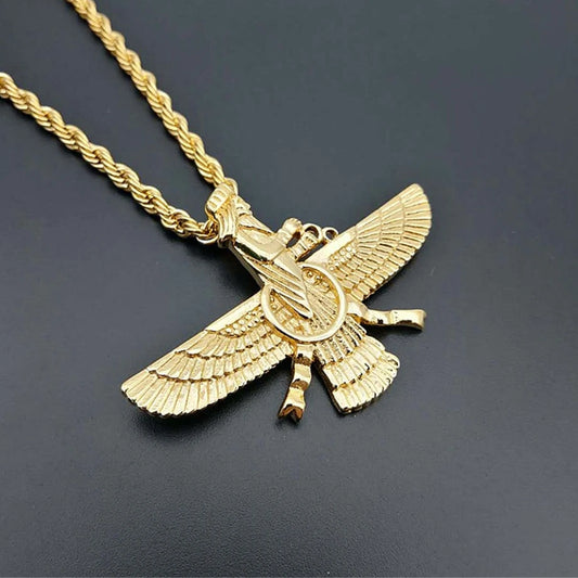 New Men Hip hop Iran Faravahar Ahura Mazda Zoroastrian Pendant Necklace Gold Color Stainless Steel Men Jewelry