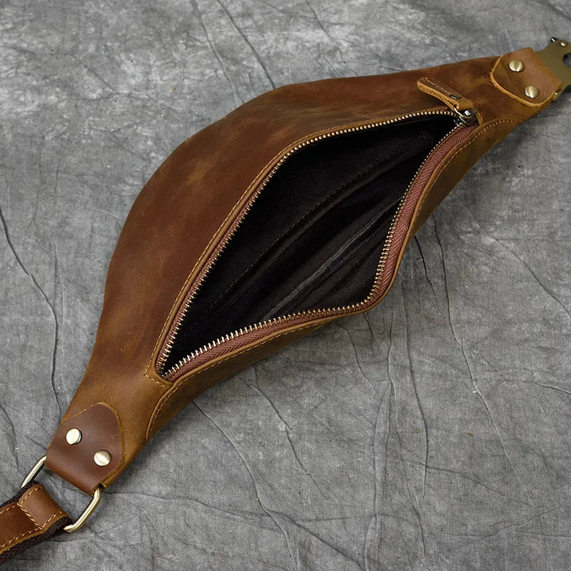 Luufan Crazy Horse Cowhide Leather Waist Bag — Men's Mini Travel Fanny Pack & Phone Pouch