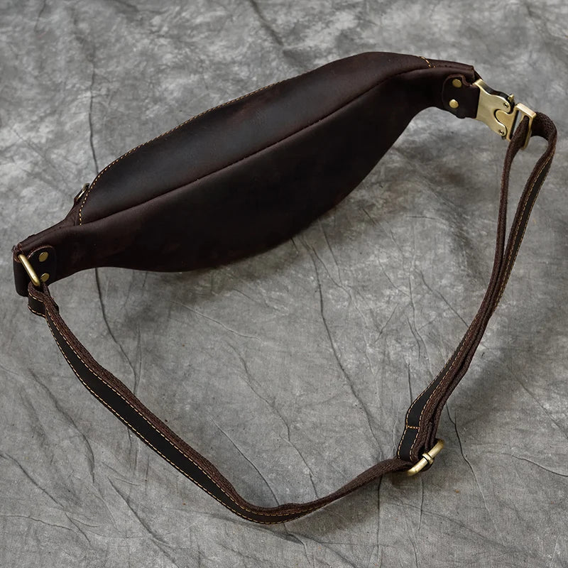 Luufan Crazy Horse Cowhide Leather Waist Bag — Men's Mini Travel Fanny Pack & Phone Pouch