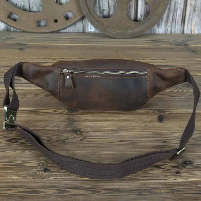 Luufan Crazy Horse Cowhide Leather Waist Bag — Men's Mini Travel Fanny Pack & Phone Pouch