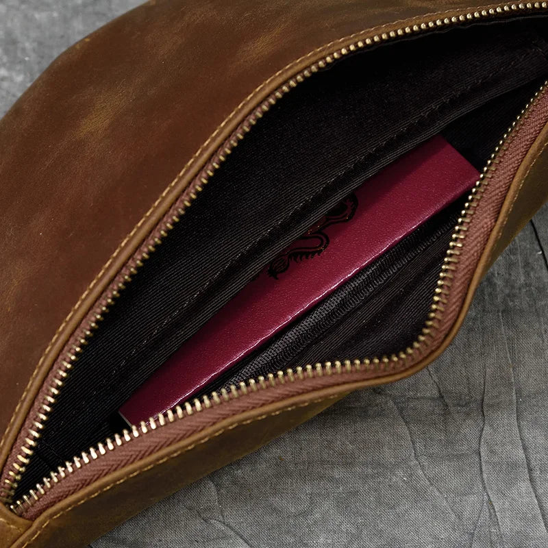 Luufan Crazy Horse Cowhide Leather Waist Bag — Men's Mini Travel Fanny Pack & Phone Pouch