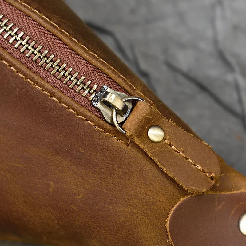 Luufan Crazy Horse Cowhide Leather Waist Bag — Men's Mini Travel Fanny Pack & Phone Pouch