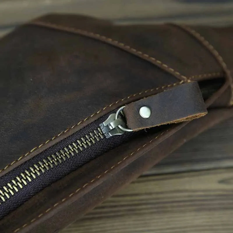 Luufan Crazy Horse Cowhide Leather Waist Bag — Men's Mini Travel Fanny Pack & Phone Pouch