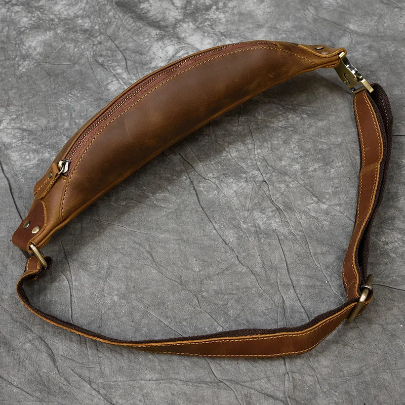 Luufan Crazy Horse Cowhide Leather Waist Bag — Men's Mini Travel Fanny Pack & Phone Pouch