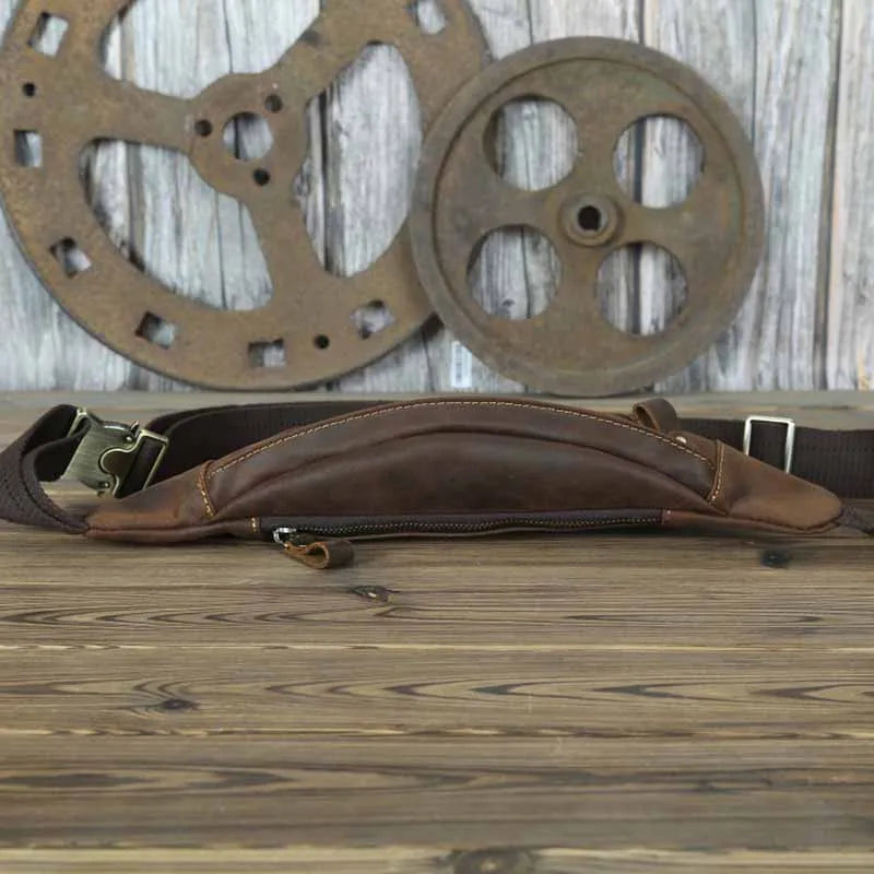 Luufan Crazy Horse Cowhide Leather Waist Bag — Men's Mini Travel Fanny Pack & Phone Pouch