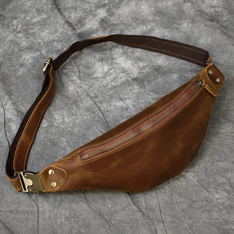 Luufan Crazy Horse Cowhide Leather Waist Bag — Men's Mini Travel Fanny Pack & Phone Pouch