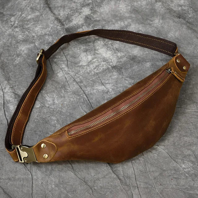 Luufan Crazy Horse Cowhide Leather Waist Bag — Men's Mini Travel Fanny Pack & Phone Pouch