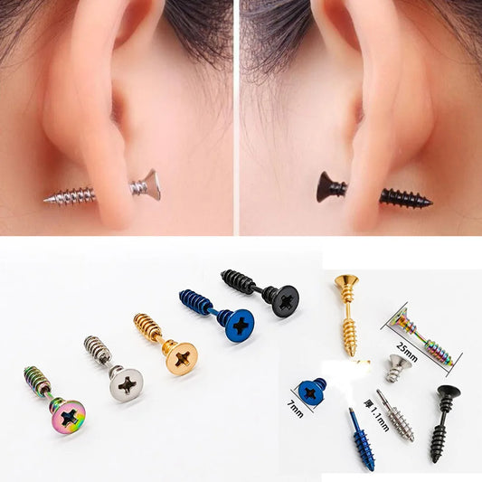 1Pc Stainless Steel Screw Stud Earring Punk Rock Helix Piercing Unisex Stud Earring Bulk Gothic Studs Ear For Men Jewelry