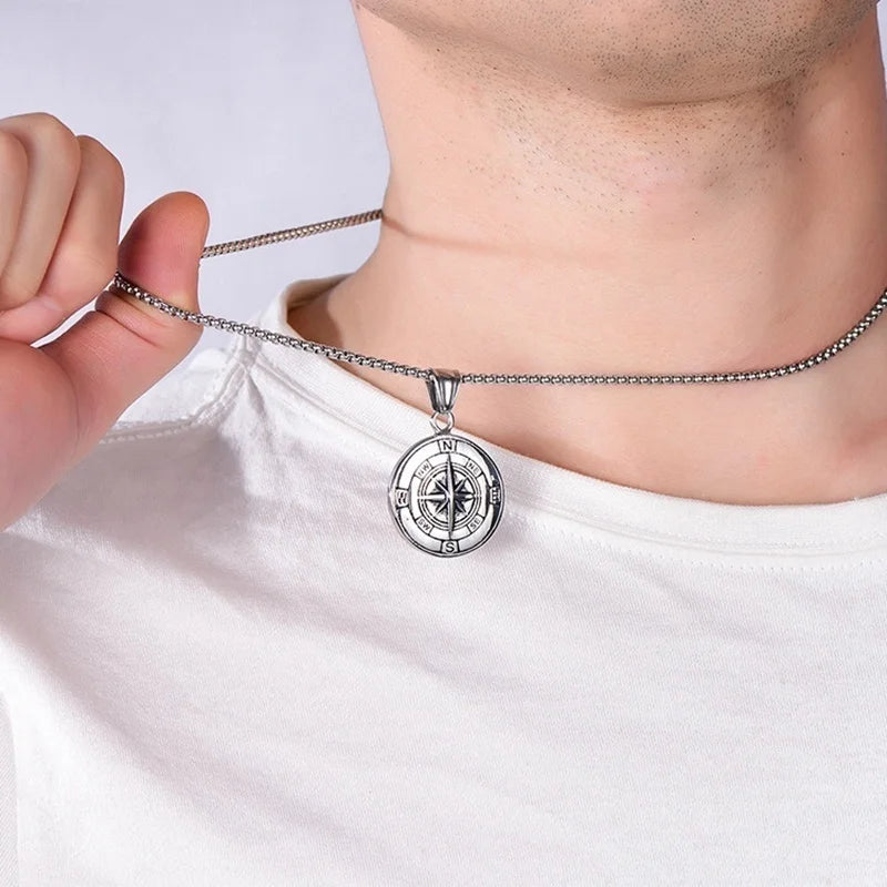 Creative Fashion Personality Men's Necklace  Compass Pendant Simple  Jewelry Accessories Gift for Men