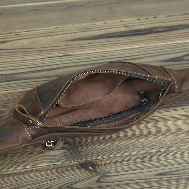 Luufan Crazy Horse Cowhide Leather Waist Bag — Men's Mini Travel Fanny Pack & Phone Pouch