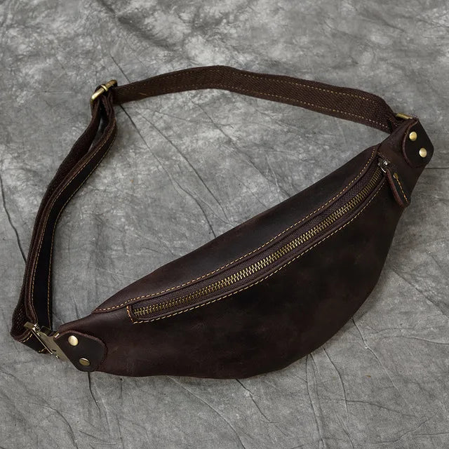 Luufan Crazy Horse Cowhide Leather Waist Bag — Men's Mini Travel Fanny Pack & Phone Pouch