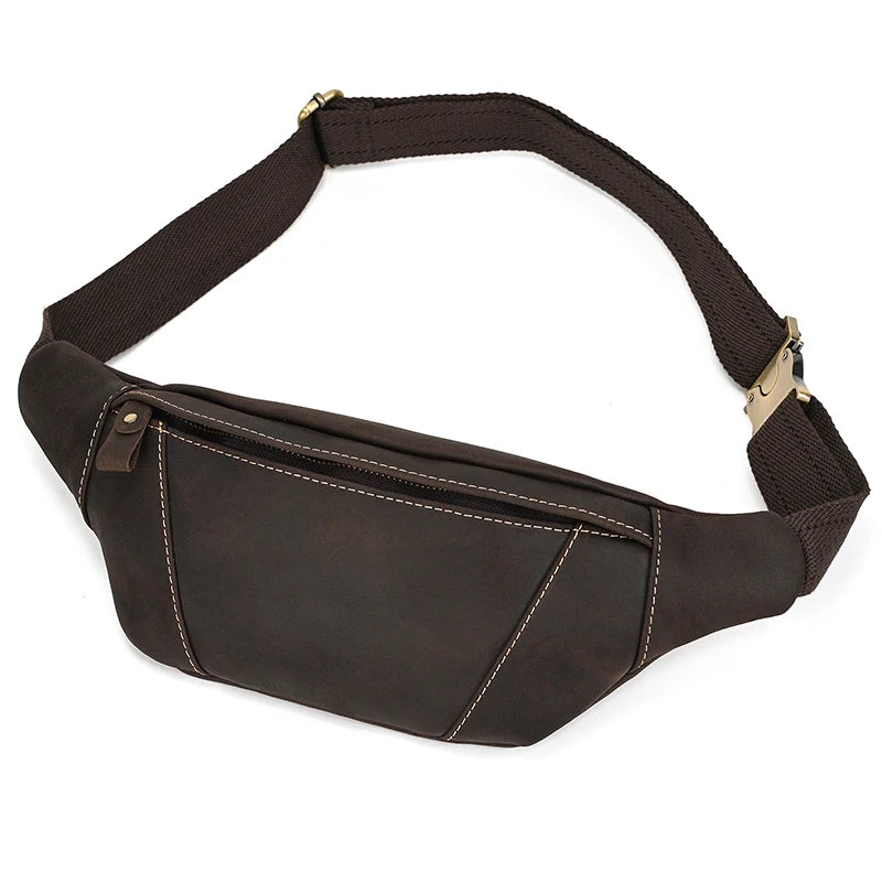 Luufan Crazy Horse Cowhide Leather Waist Bag — Men's Mini Travel Fanny Pack & Phone Pouch