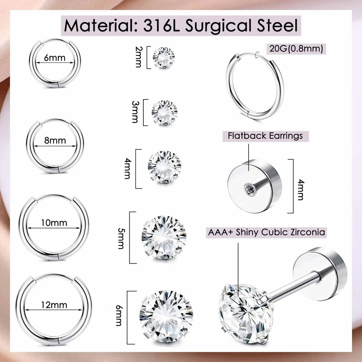 9 Pairs Cartilage Earrings Tiny Stud Earring for Women Stainless Steel Small Huggie Hoop Earrings Set Sets for Multiple Piercing