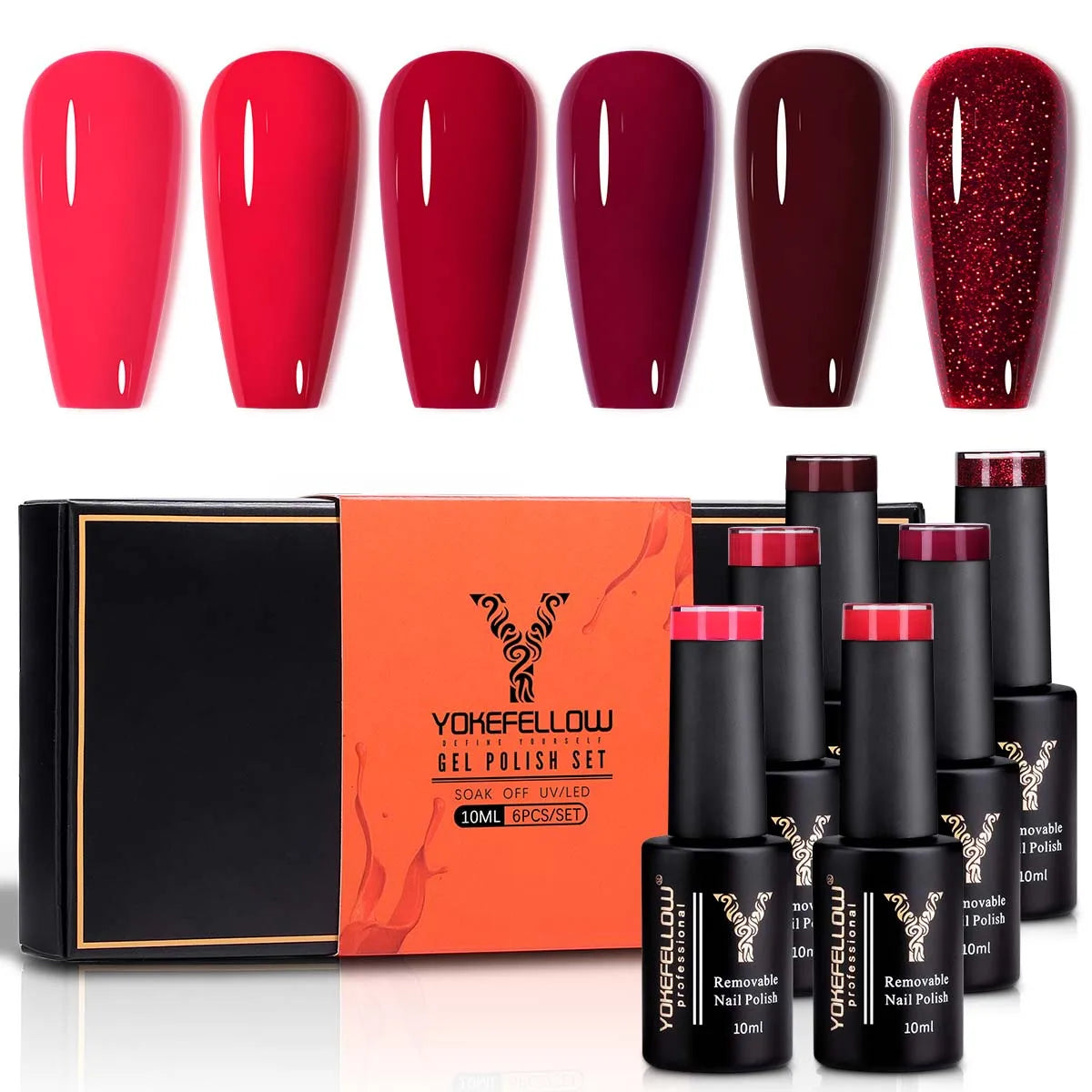 YOKEFELLOW 6-Piece Gel Nail Polish Set | Fall & Winter Seasonal Colors | UV/LED Semi-Permanent Gel Varnish