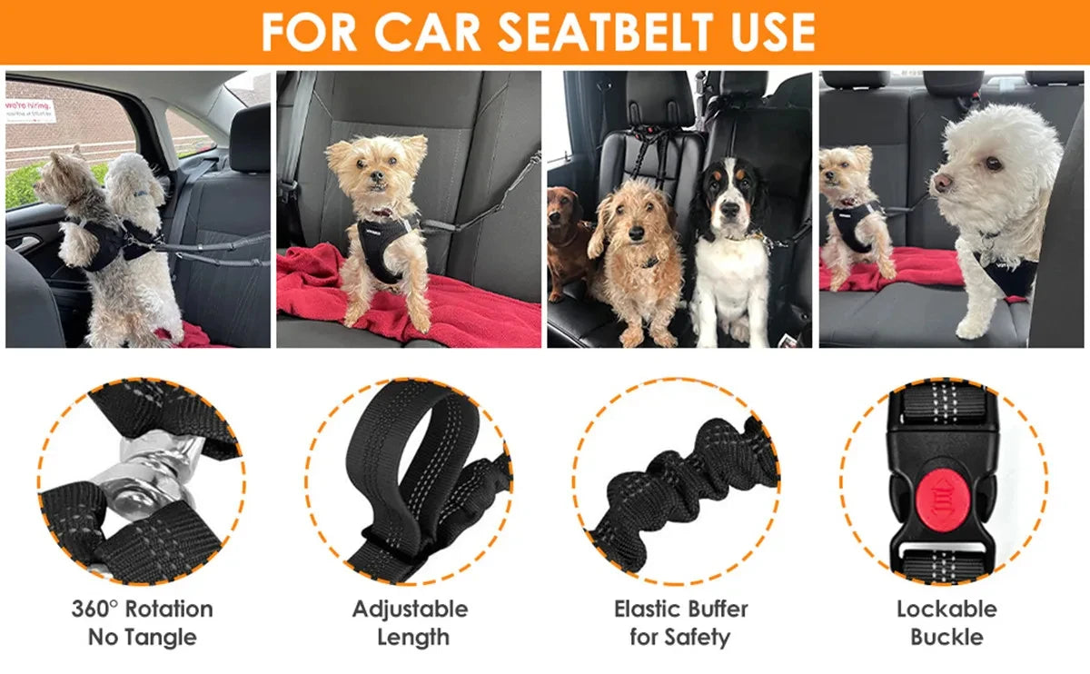 2 Dogs Seat Belt New Dual Pet Car Headrest Restraint Safety No Tangle Dog Leash Duty Adjust Elastic Connect in Vehicle Travel