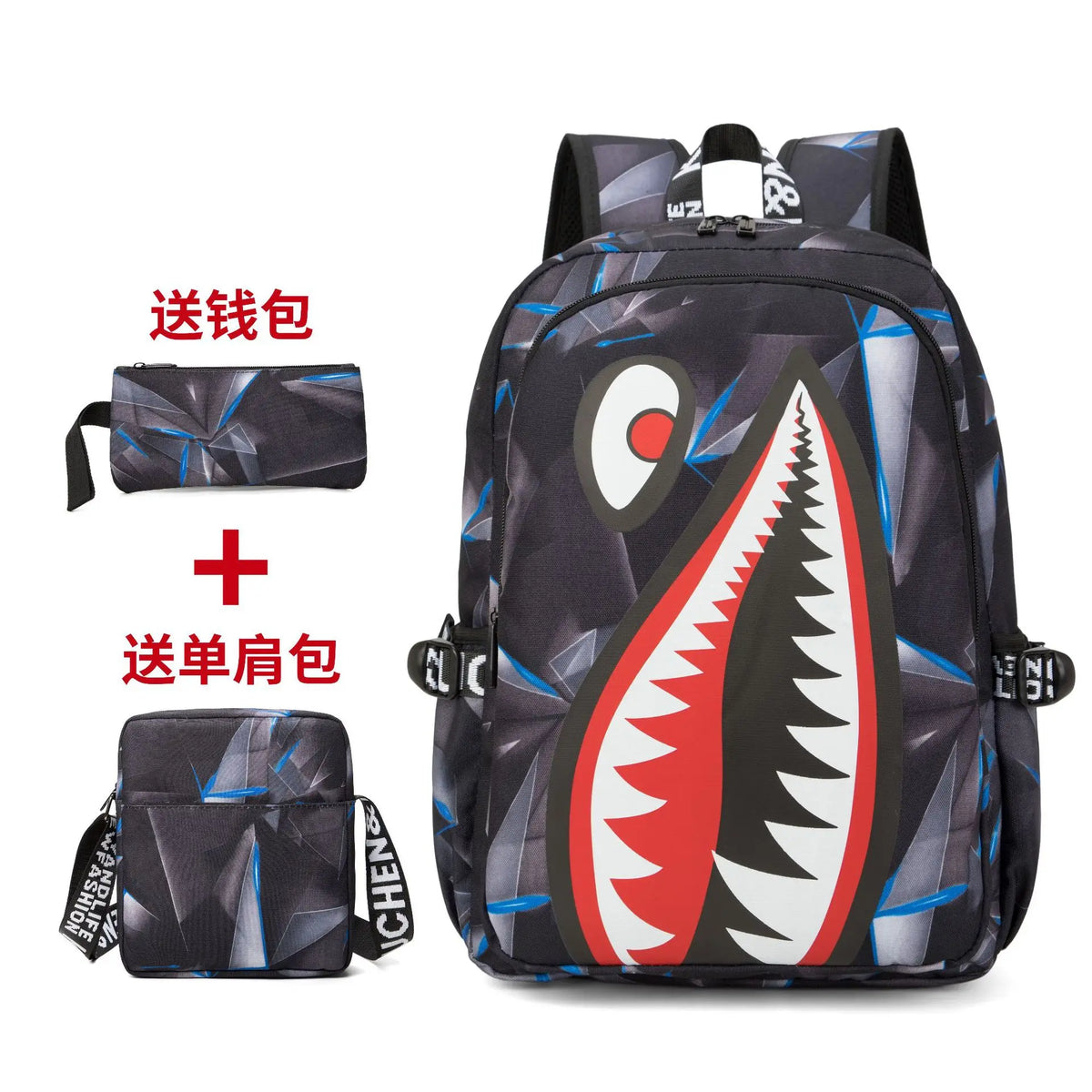 Anime Backpack Elementary Bookbag Travel Rucksack Cartoon Shark Print Primary School Student Satchel Backpack Mochila Infantil