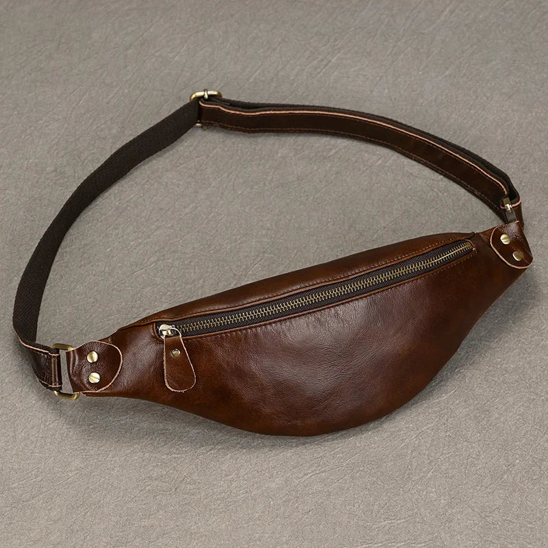 Newsbirds Men's Genuine Leather Chest Bag — Vintage Crossbody Sling & Outdoor Belt Pouch