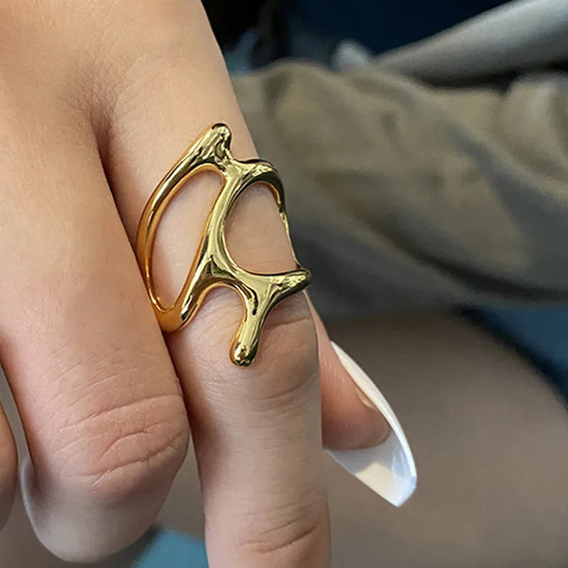 3-Piece Gold Geometric Open Ring Set – Chunky Zircon Statement Rings