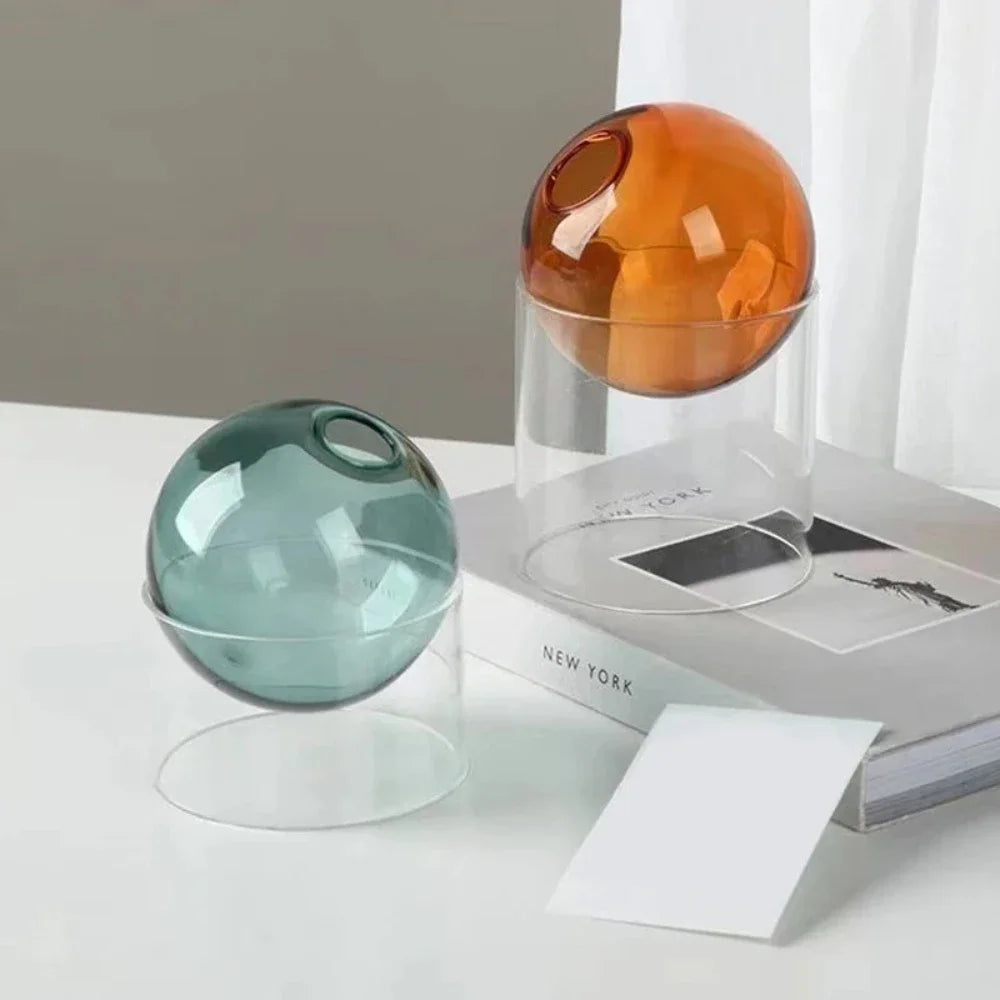 Nordic Colored Glass Decorative Vase Spherical Hydroponic Flower Planter for Home Desk Decor Modern Tabletop Flower Arrangement