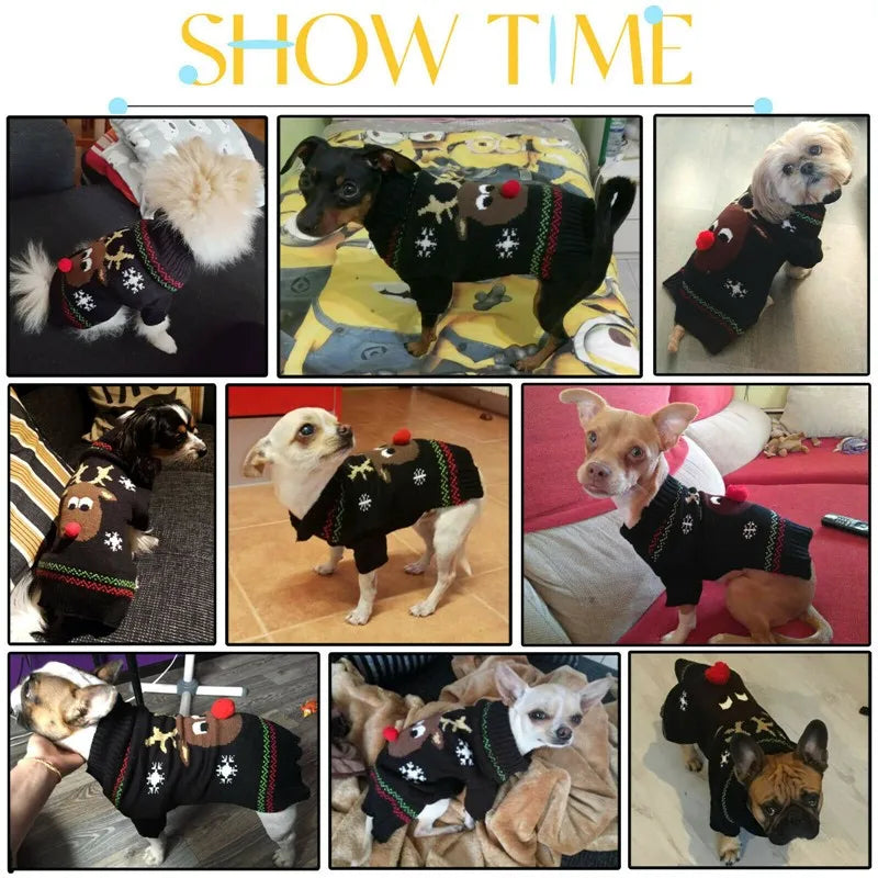 Christmas Dog Sweater Cute Cartoon Reindeer Xmas Pet Costume Puppy Cat Warm Clothes For Small Dogs Chihuahua Pug Winter Clothing
