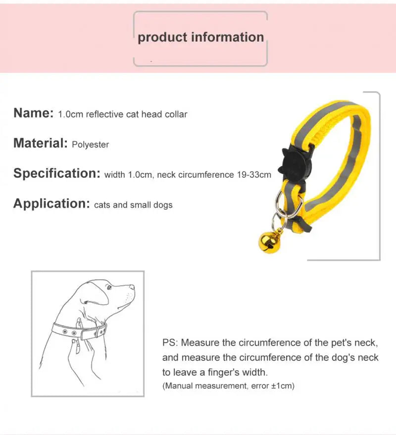 Reflective Pet Collar Cat And Dog Safety Buckle With Bell Nylon Buckle Adjustable Collar Night Safety Cartoon Pet Accessories