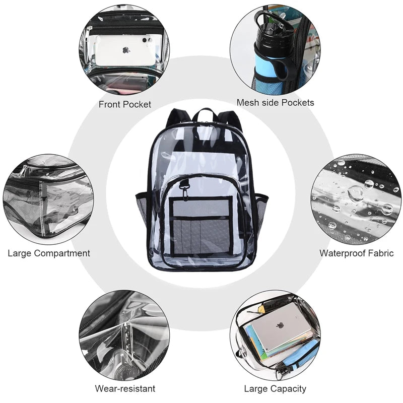 Clear PVC Transparent Backpack – Unisex Large Capacity Waterproof Shoulder Bag
