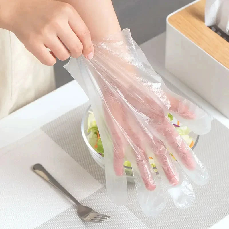 Disposable PE Food-Grade Transparent Gloves – Latex-Free, Powder-Free | 100, 200, 300 & 500 Pack | Kitchen, Restaurant & Medical Use