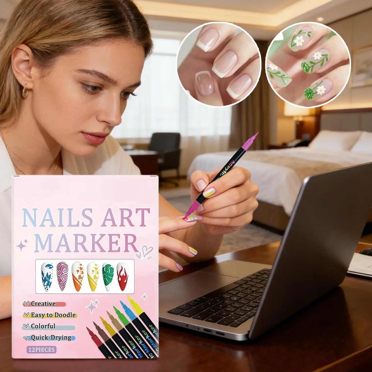 12 Colors Nail Polish Pens — Dual-Ended Quick Dry Nail Art Markers
