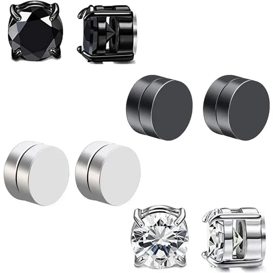 1 Pairs Stainless Steel Magnetic Stud Earrings for Men Women, CZ Magnet Fake Earrings Non Pierced Clip On Earrings Stud Jewelry