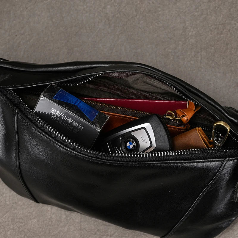 Newsbirds Men's Genuine Leather Chest Bag — Vintage Crossbody Sling & Outdoor Belt Pouch