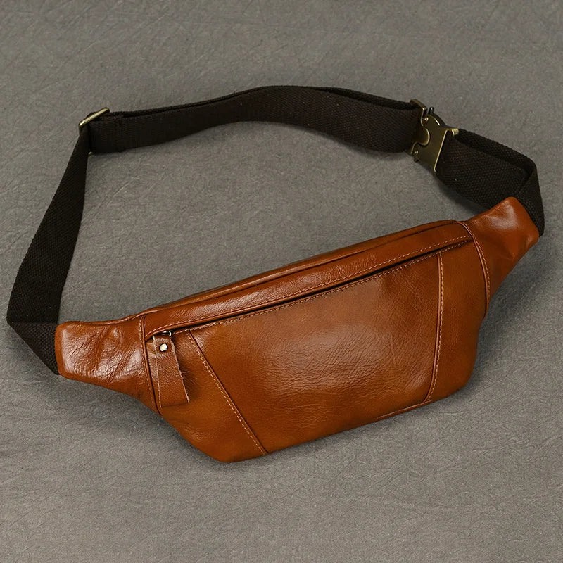 Luufan Crazy Horse Cowhide Leather Waist Bag — Men's Mini Travel Fanny Pack & Phone Pouch