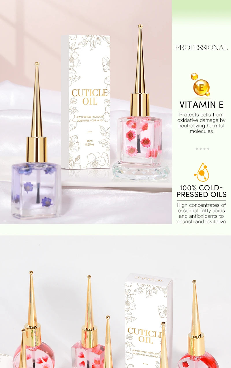 IDOL COLOR Cuticle Oil with Real Flowers — Vegan Nail Care Oil 15ml