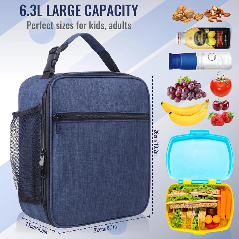 Insulated Lunch Bag with Side Mesh Pocket 6.3L Portable Lunch Box Waterresistant Leakproof Cool Bag for Outdoor Beach Bento Pack