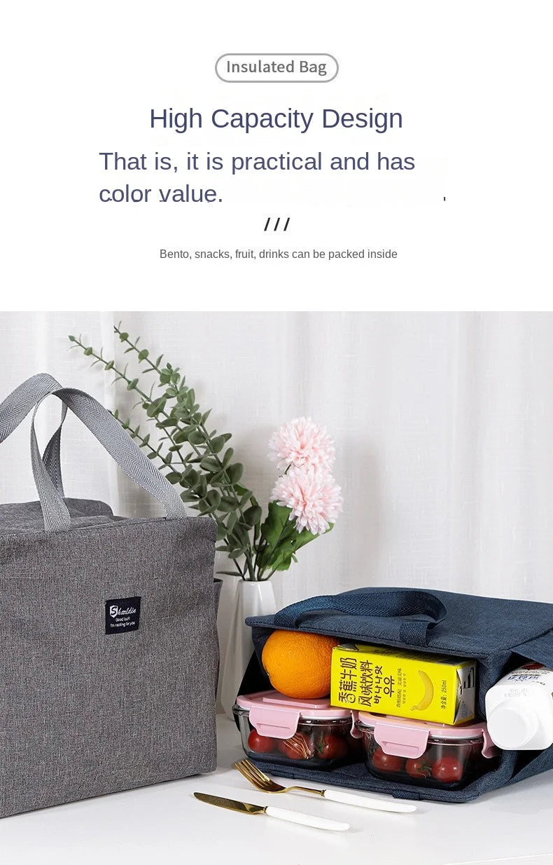 Portable Double Pocket Insulated Bento Bag — Aluminum Foil Lunch Bag for Work & School