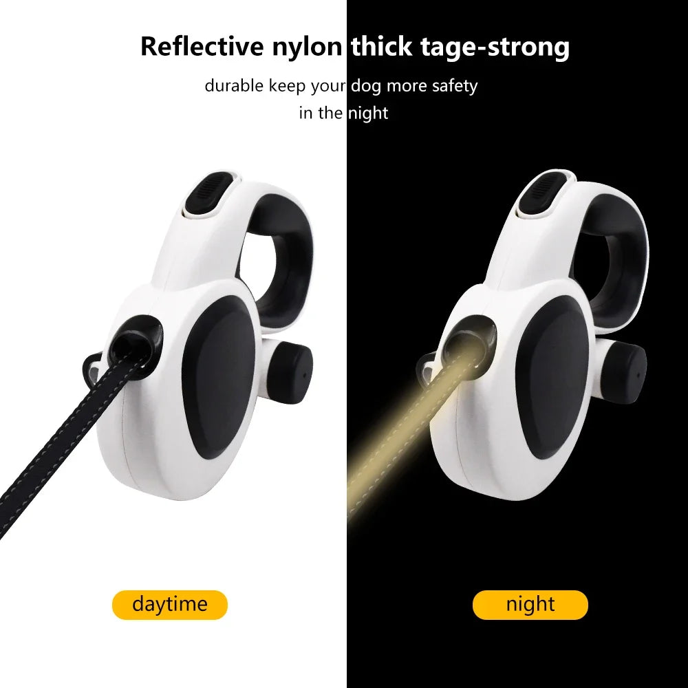 Led Light Up Pet Running Retractable Dog Leash  Automatic with Flashlight and Poop Bag Dispenser