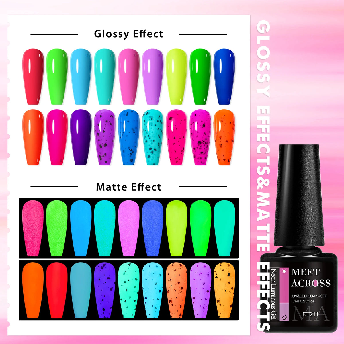 18-Piece Glow in the Dark Gel Nail Polish Set | Neon UV/LED Nail Art Kit
