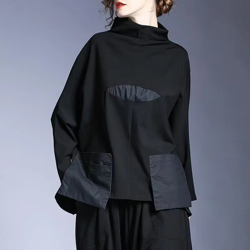 Hoodies Woman Clothing Woman Sweatshirts Autumn Loose High Neck Stitching Round  Coat Women's Leisure Design Loose Coat Women