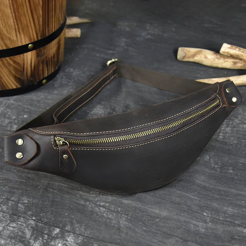 Newsbirds Men's Genuine Leather Chest Bag — Vintage Crossbody Sling & Outdoor Belt Pouch