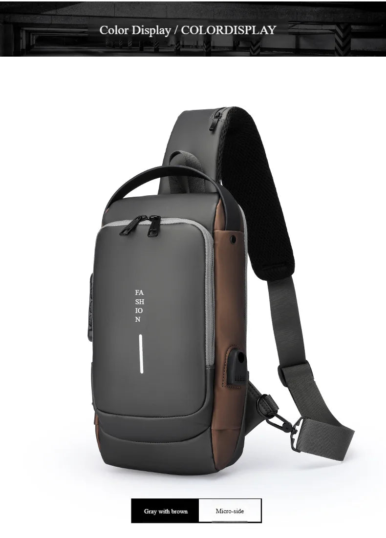 Men's Anti-Theft Chest Bag — Password Lock, USB Port & Waterproof Crossbody Sling