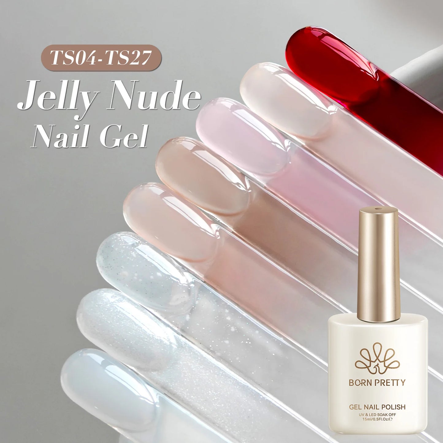 BORN PRETTY 15ml Jelly Gel Polish | Pink Nude & Glitter | Soak-Off UV/LED | 24 Shades
