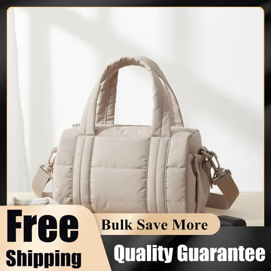 Women's Quilted Nylon Duffle Bag – Crossbody Gym & Travel Shoulder Bag