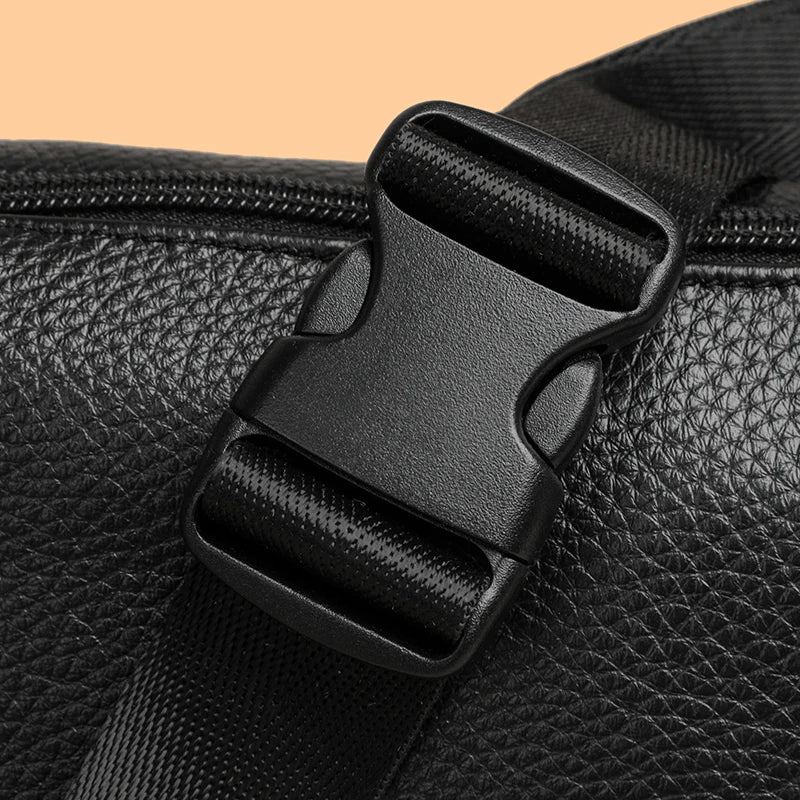 Minimalist Genuine Leather Waist Bag — Unisex Vintage Pebbled Crossbody Chest Pack