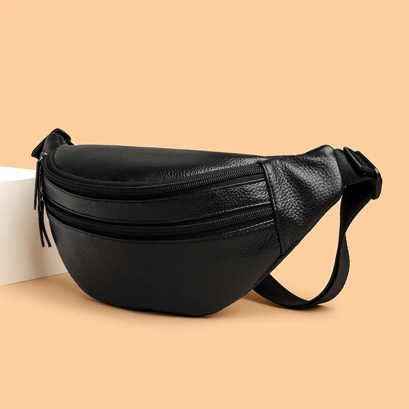 Minimalist Genuine Leather Waist Bag — Unisex Vintage Pebbled Crossbody Chest Pack