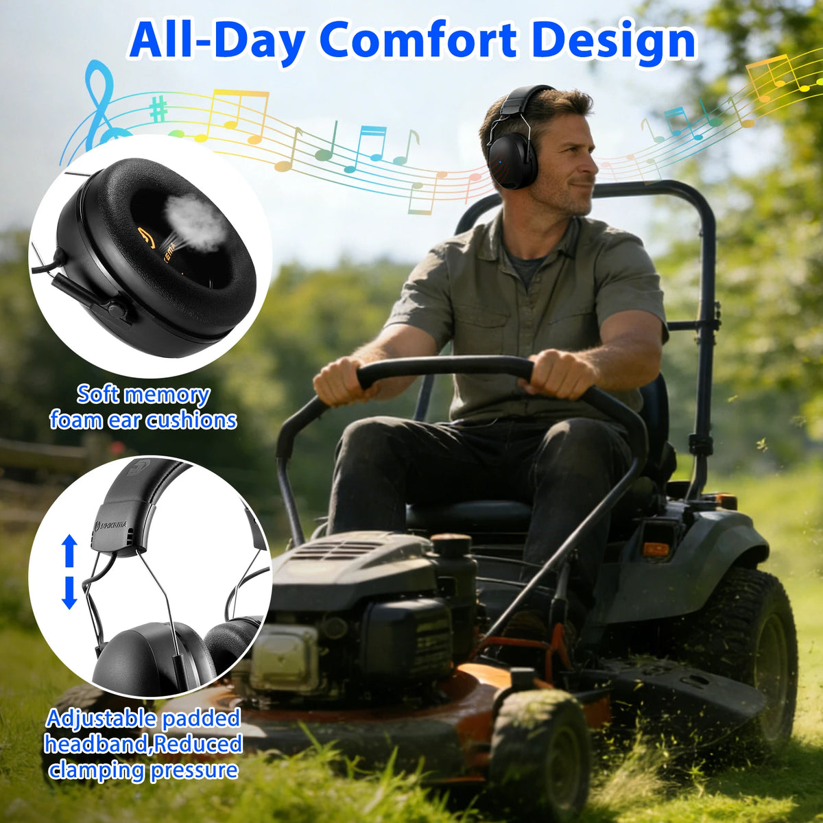 YHKEMA Bluetooth Hearing Protection Earmuffs | Noise Reduction Safety Headphones with Music & Call Support