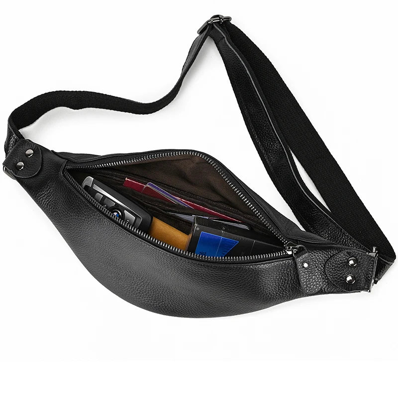 Newsbirds Men's Genuine Leather Chest Bag — Vintage Crossbody Sling & Outdoor Belt Pouch